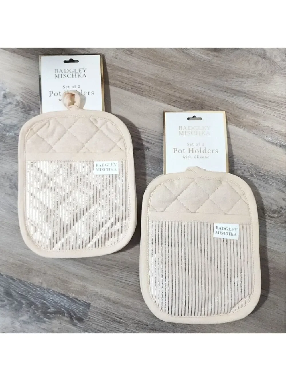Badgley Mischka Two Sets of Two Pot Holders with Silicone - New With Tags